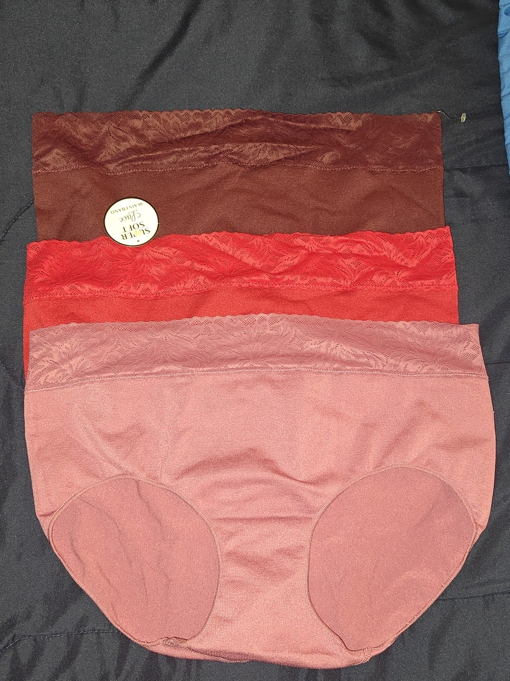 Bali Womens 3-Pack Lace Trim Briefs - Plum, Red, Rose XL